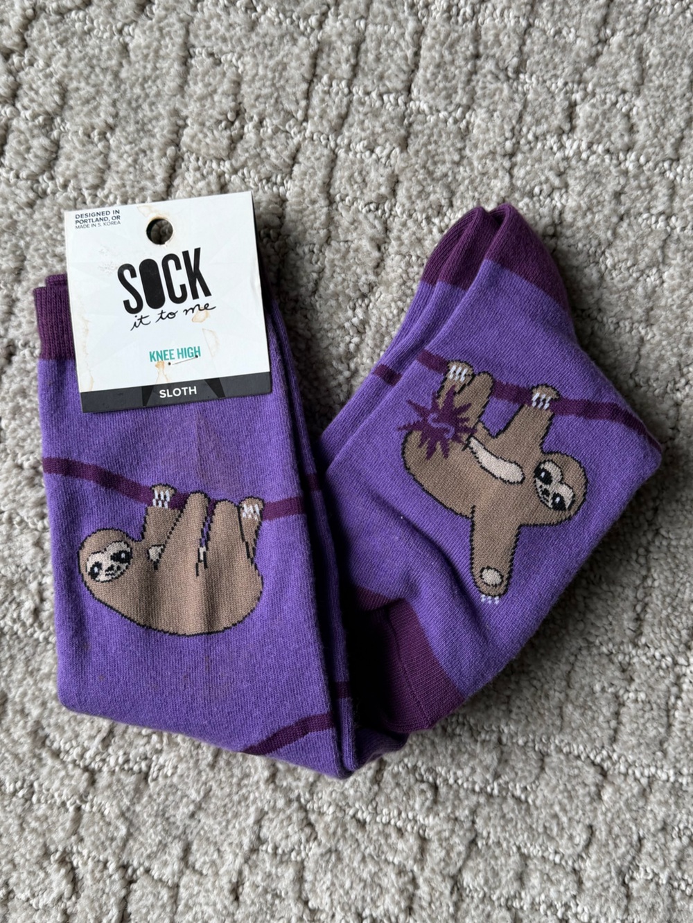 NWT Purple Sloth Knee High Socks Sock It To Me - Picture 2 of 7